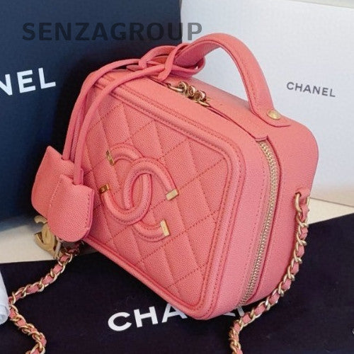 Chanel Vanity Case PM Chain Shoulder Bag Crossbody Pink Gold Diamond Women