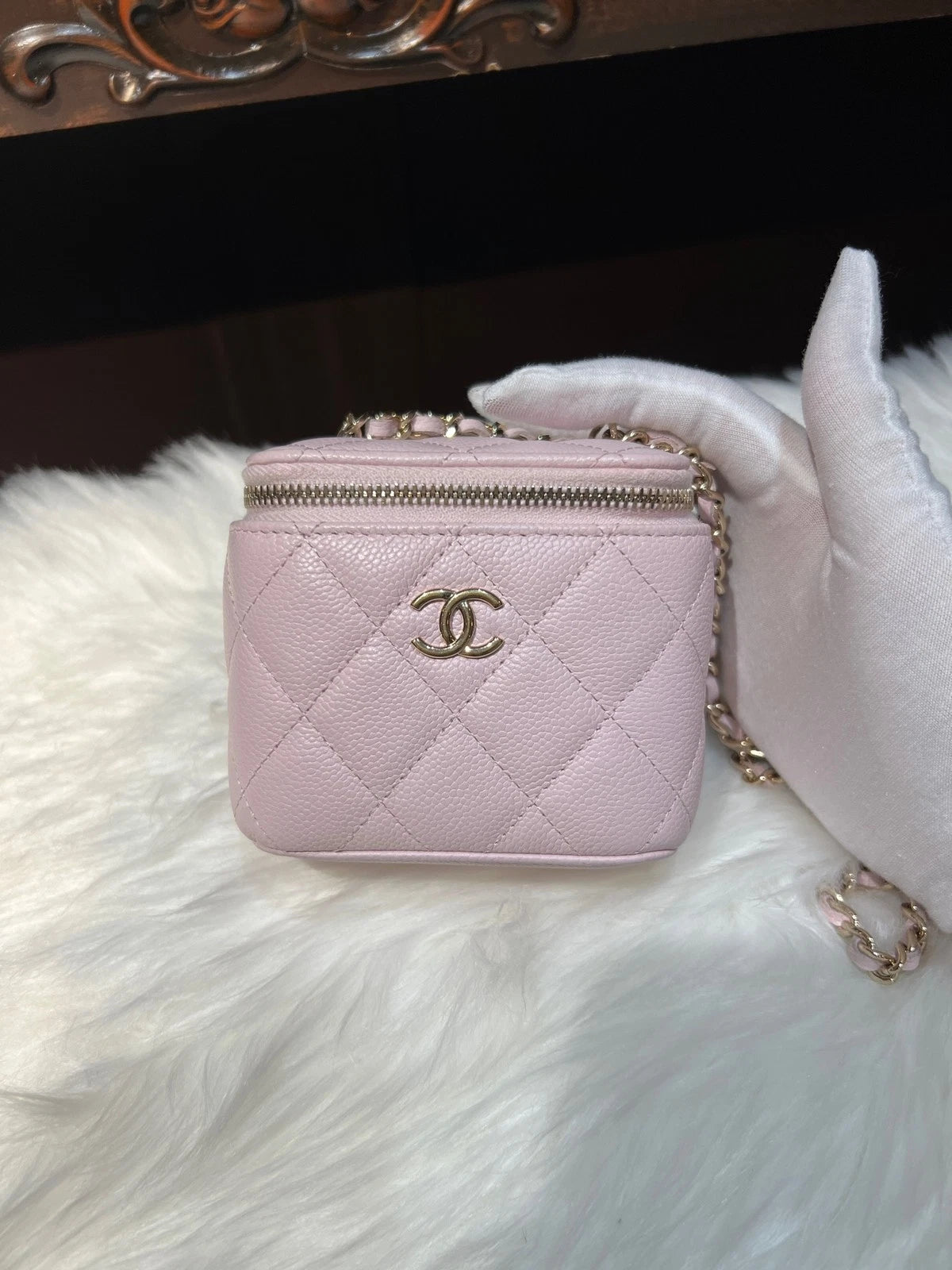 CHANEL Calfskin Sakura Pink Small Box Crossbody Bag For Women
