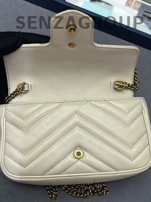 Gucci Marmont Mini White Chain Shoulder Bag with Gold Hardware