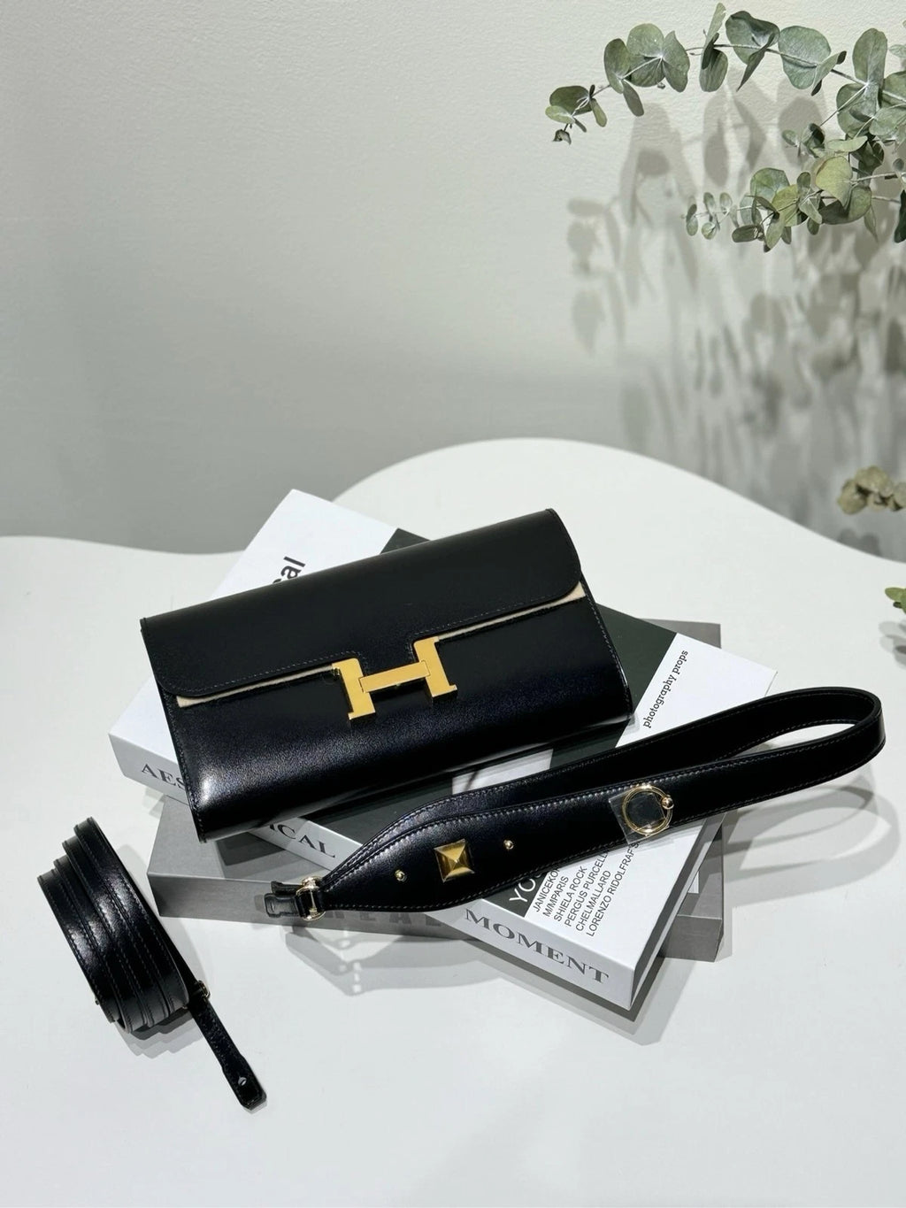 Hermes Constance To Go Rock Black Gold Box Leather Shoulder Bag For Women