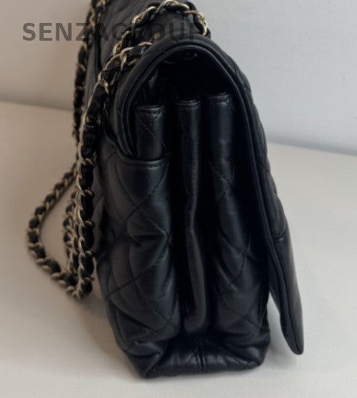 Chanel WOC Diamond Pattern Chain Shoulder Bag Crossbody Black Gold Used Women