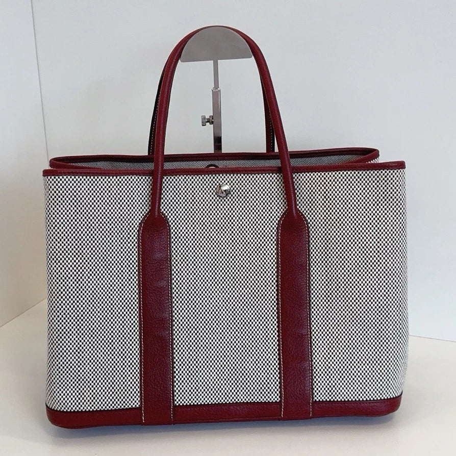 Hermes Garden Party 36 Tote Top Handle Bag Red Beige Women Fashion