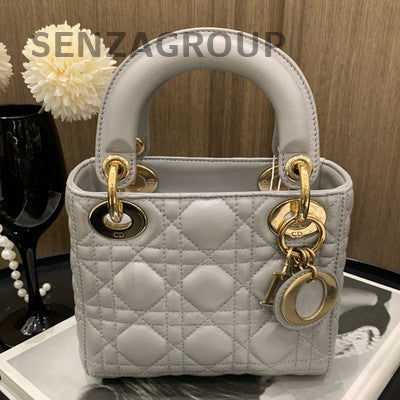 Dior Lady Dior Gray Gold Chain Crossbody Handbag Cannage Classic