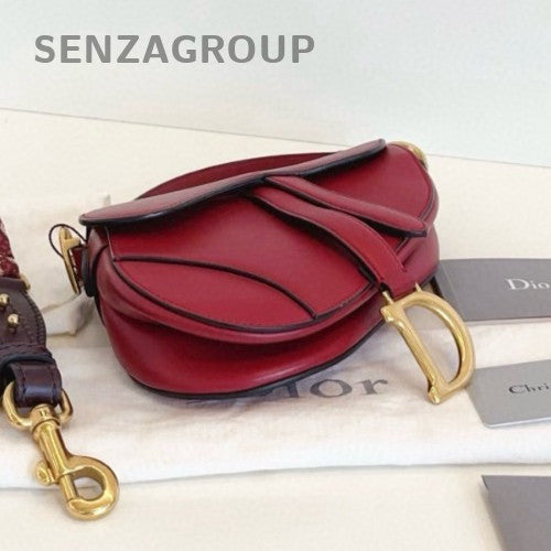 Christian Dior Saddle PM Top Handle Shoulder Bag Crossbody Red Gold Women