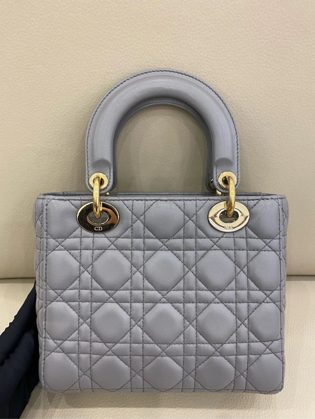 Dior Lady Dior Lambskin Gray Shoulder Bag Top Handle Excellent