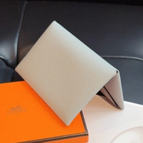 Hermes Calvi Duo Wallet Glacier Blue Used Women Classic Designer