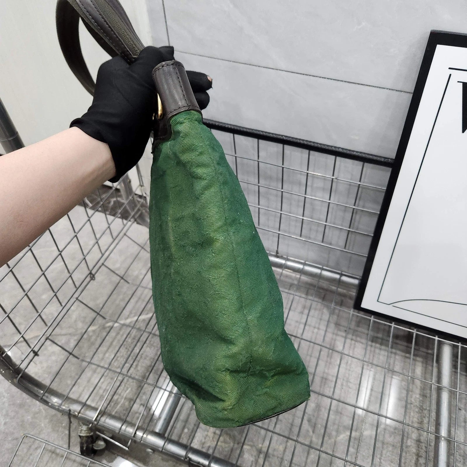 Louis Vuitton Vintage Green Denim Tote Shoulder Bag For Women