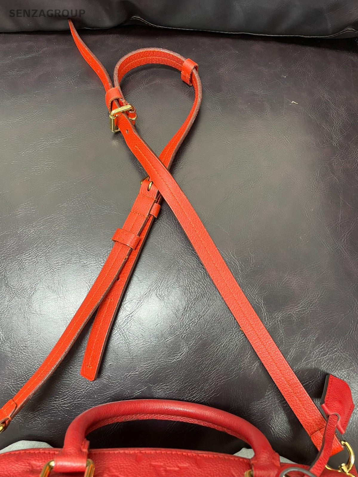 Louis Vuitton Monogram Tote Top Handle Bag Crossbody Red Gold Women Classic