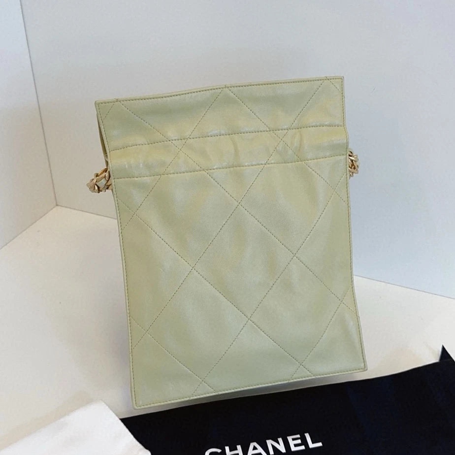 Chanel Tote PM Chain Top Handle Bag Green Gold Diamond Women Classic