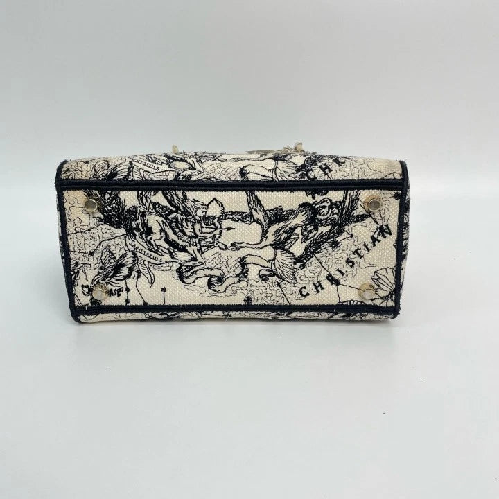 Dior Embroidered Canvas Lady Dior Top Handle Bag For Women