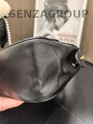 Vintage Chanel Black Gold Lambskin Quilted Shoulder Bag Classic Women