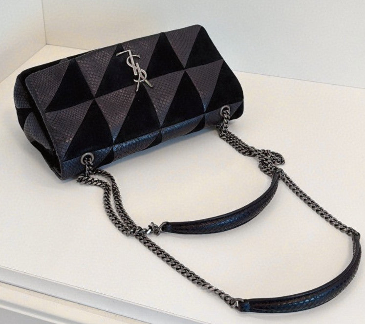 PRADA Jamie Kate MM Suede Chain Shoulder Handbag Black Women