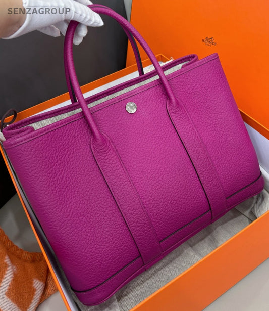 Hermes L3 Garden30 Top Handle Bag Purple Silver Used Women Designer