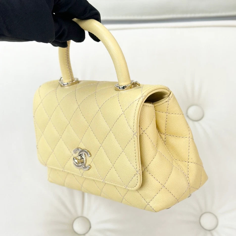 Chanel Coco Handle Mini Calfskin Top Handle Chain Crossbody Yellow Gold S