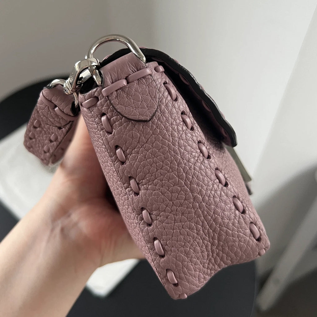 Fendi Baguette Calfskin Purple Top Handle Bag Crossbody Silver Hardware