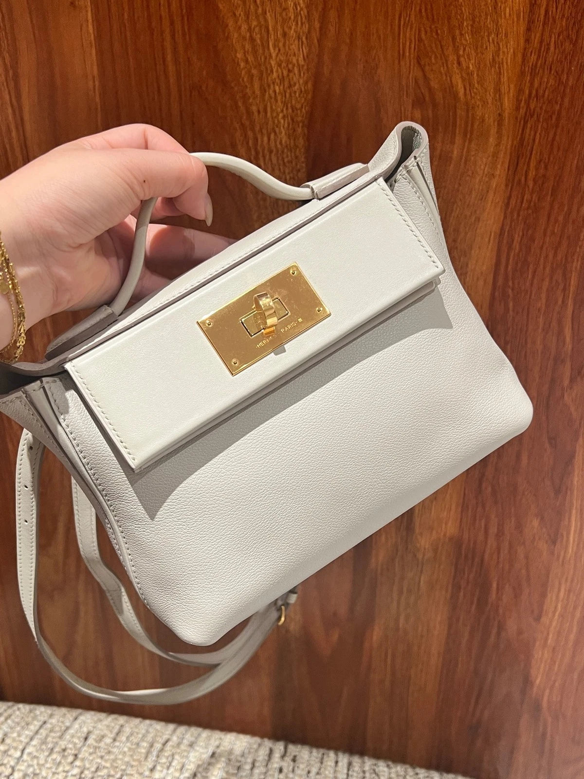 Hermes 2424 Mini White Gold Hardware Handbag For Women