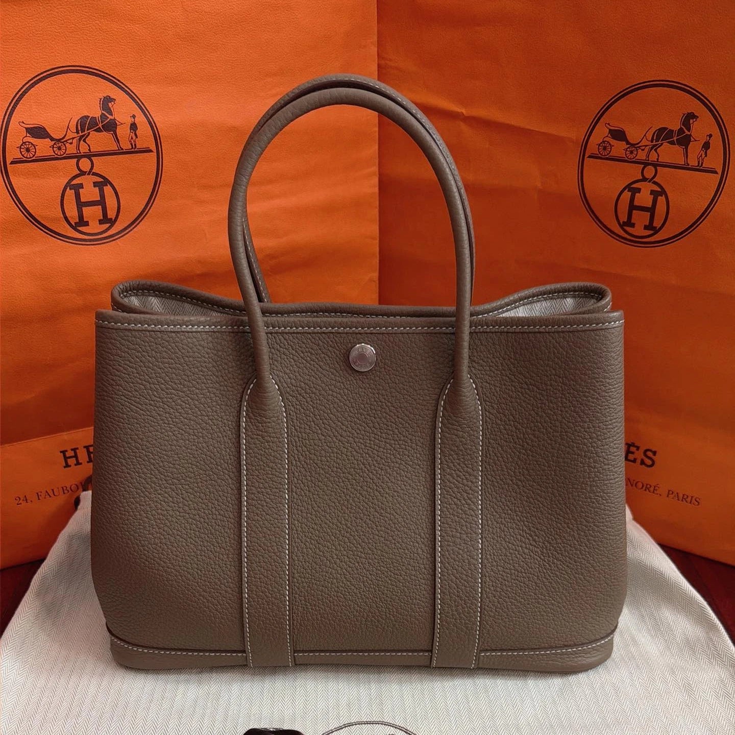 Hermes Garden party30 Top Handle Bag Gray Silver Used Women Classic