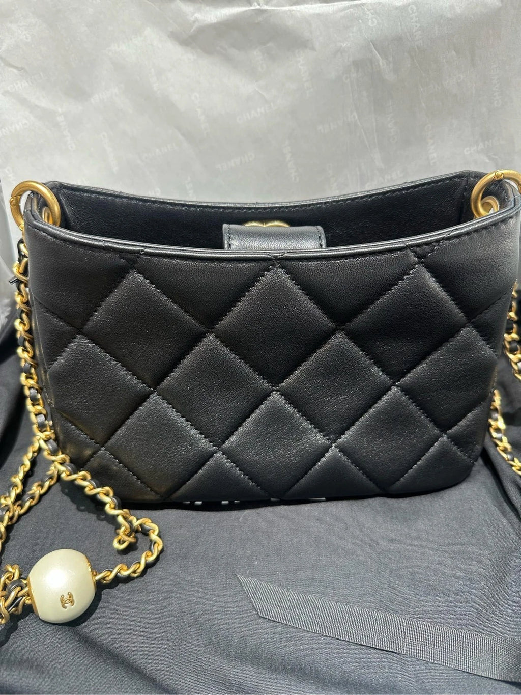 CHANEL Adjustable Double Pearl Hobo Shoulder Crossbody Bag Women