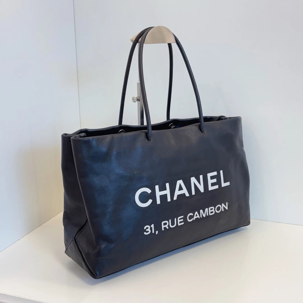 Chanel 31 Rue Cambon Tote Calfskin Handbag Shoulder Bag Black Women Classic