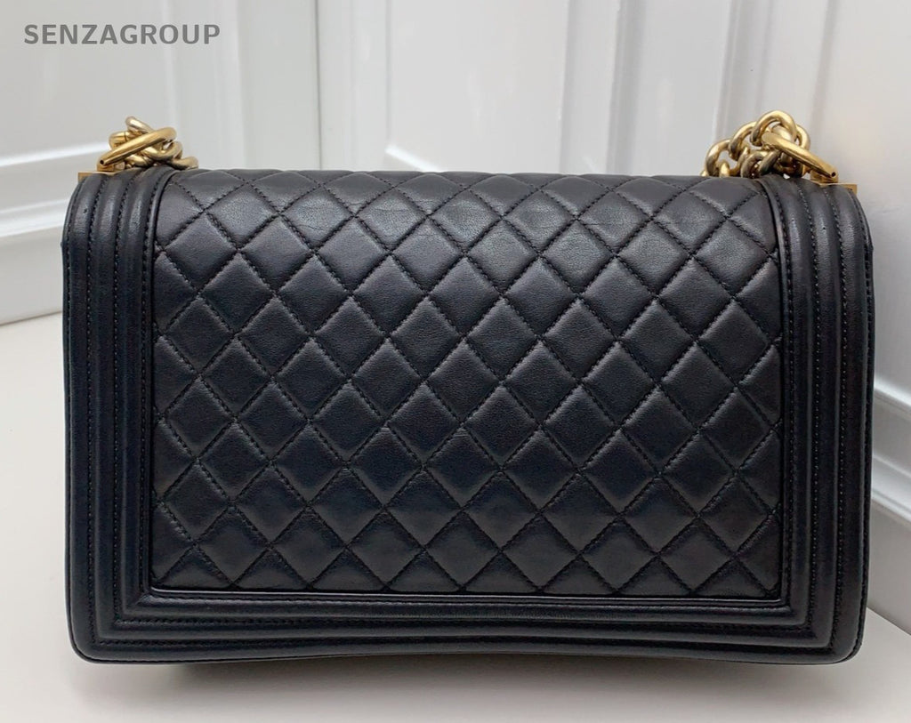 Chanel Leboy GM Chain Lambskin Shoulder Bag Black Gold Women Classic Fashion