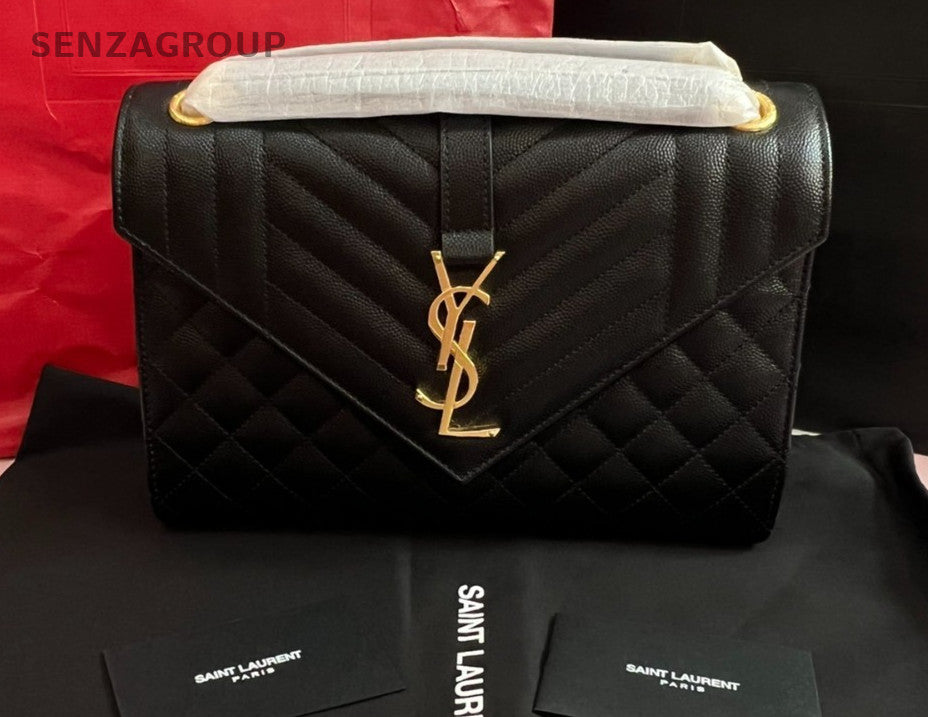 YSL Saint Laurent Envelope MM Chain Shoulder bag Black Gold Women Brand NEW