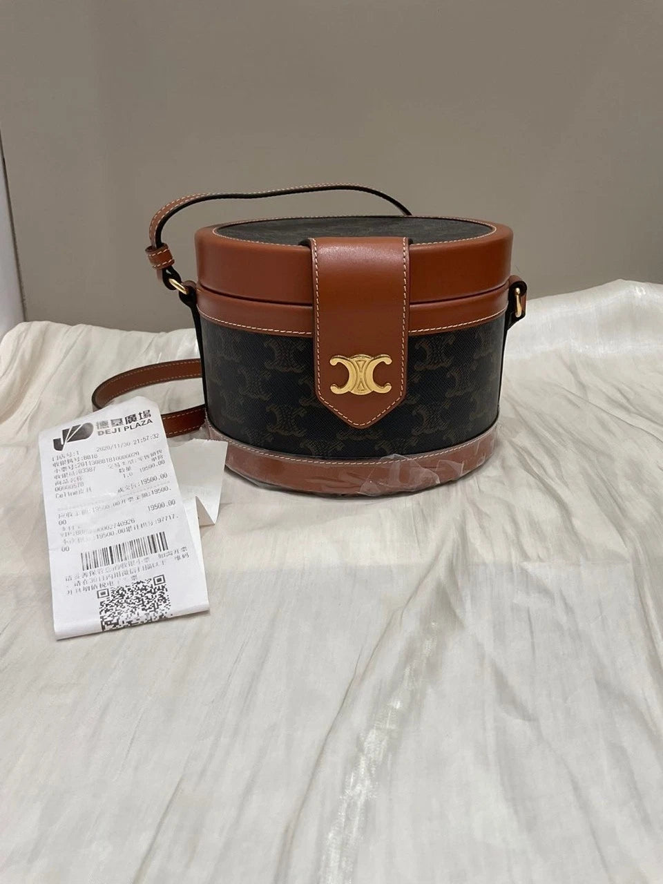 CELINE Women's Leather Drum Shape Crossbody Bag