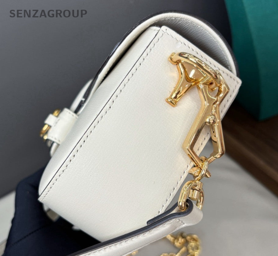 Gucci Horsebit1955 Saddle Chain Shoulder Bag Crossbody White Gold Women Classic