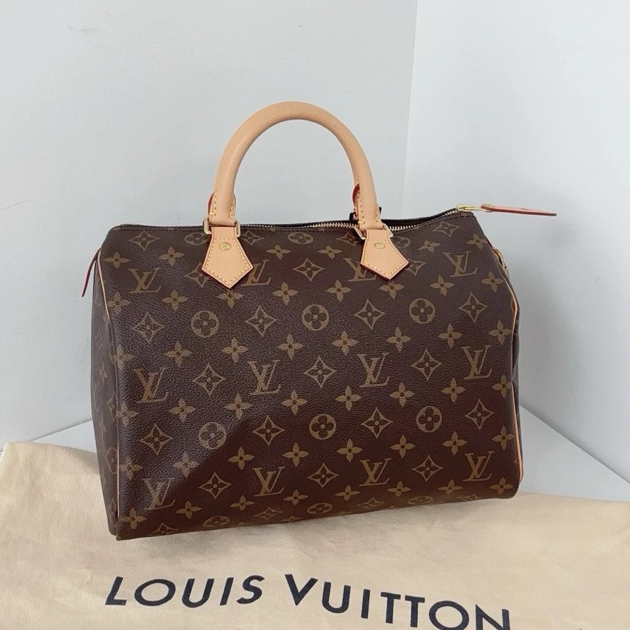 Excellent Louis Vuitton Speedy30 Monogram Canvas Handbag Gold Hardware No Strap