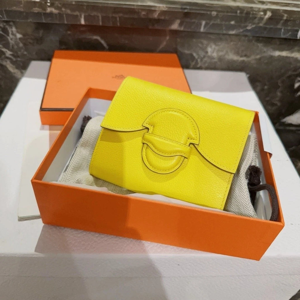 Hermes Women Lemon Yellow Togo Goat Leather Clutch Short Wallet