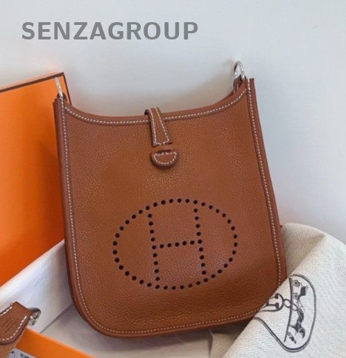 HERMES Evelyne TPM Mini Shoulder Bag Crossbody Brown Silver Used Women Classic