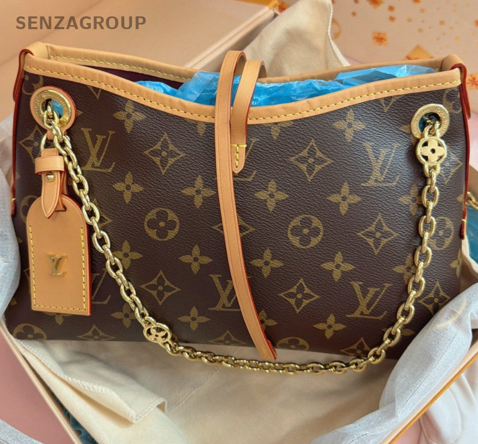 Louis Vuitton Carryall BB Monogram Chain Shoulder Bag Brown Gold Women Classic