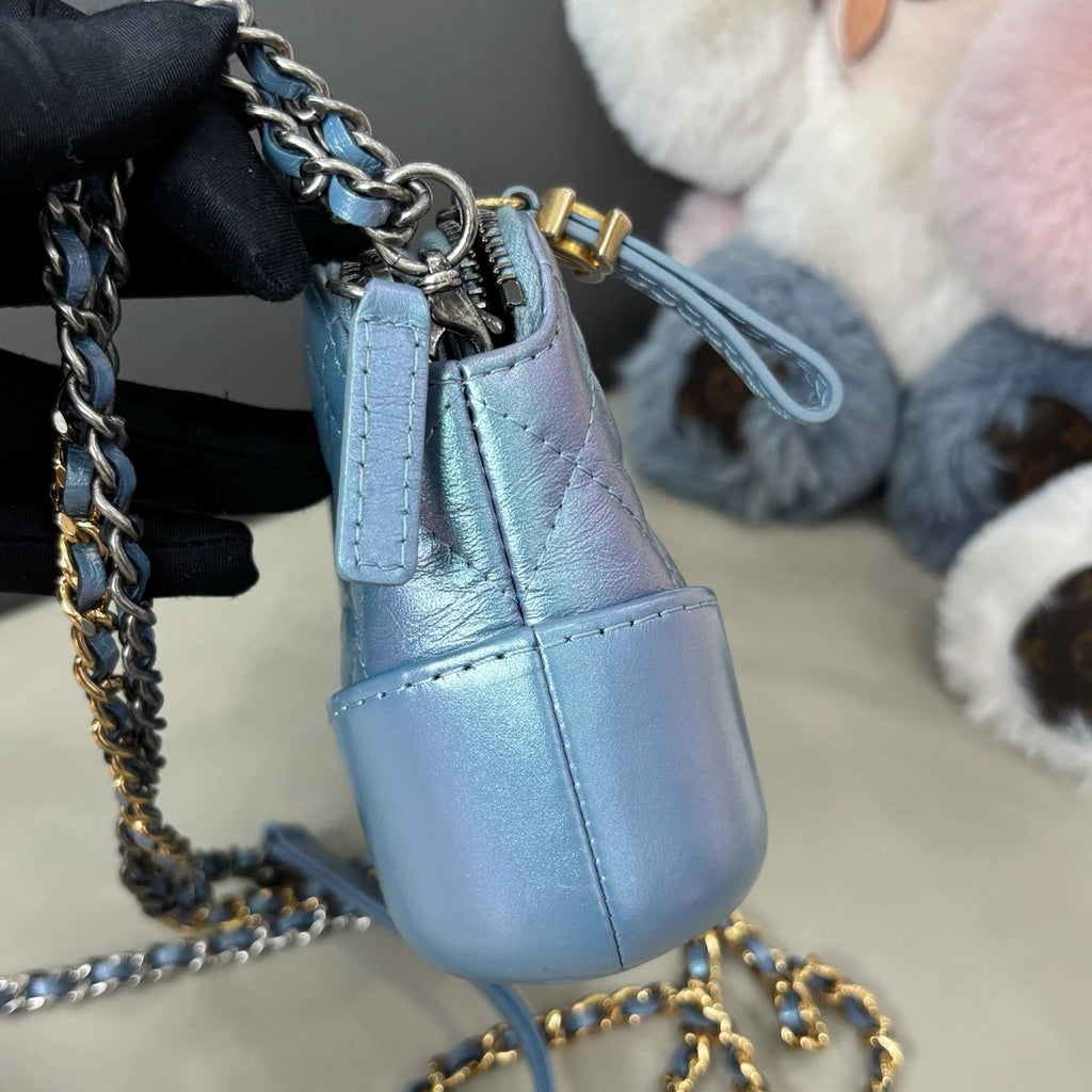 Chanel Gabrielle Mini Chain Shoulder Crossbody Blue Gold Diamond Women Classic