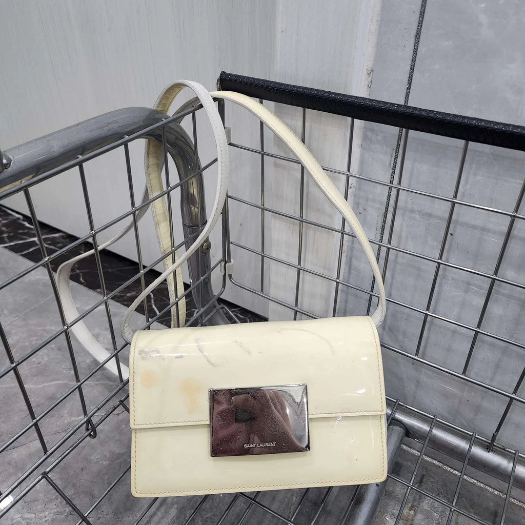 YSL Patent Cream Yellow Square Box Shoulder Crossbody Women