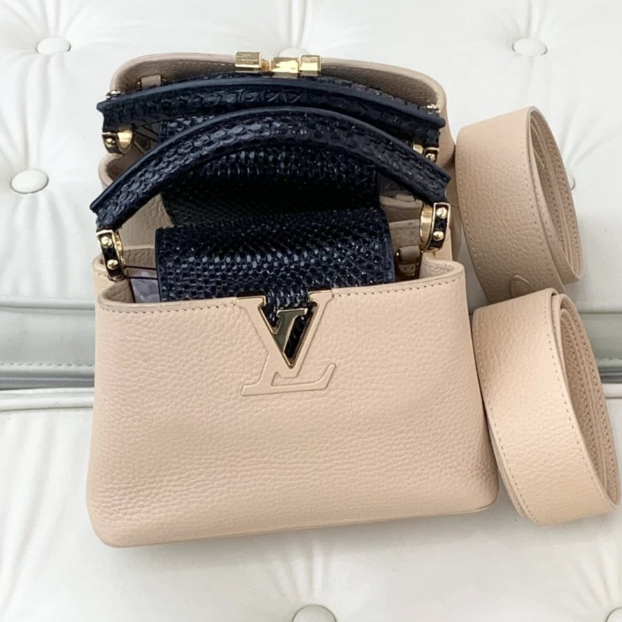 Louis Vuitton Capucines Mini Calfskin Top Handle Crossbody Bag Beige Women S