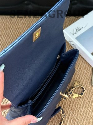 Chanel Coco Handle Blue Gold Quilted Chain Crossbody Bag Classic