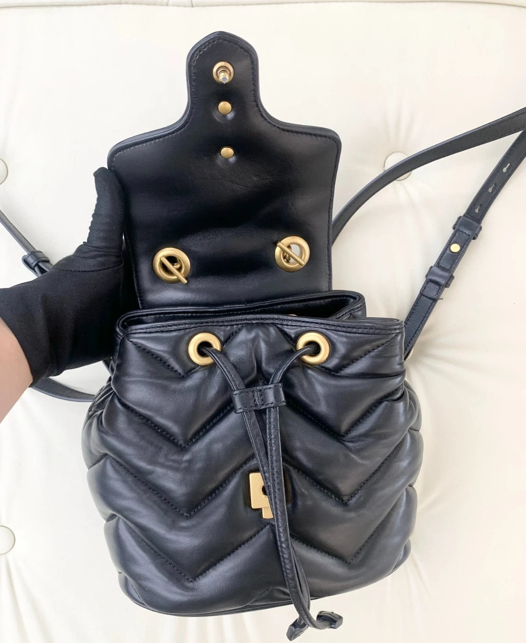Gucci Marmont Calfskin Backpack Gold Chain S Excellent