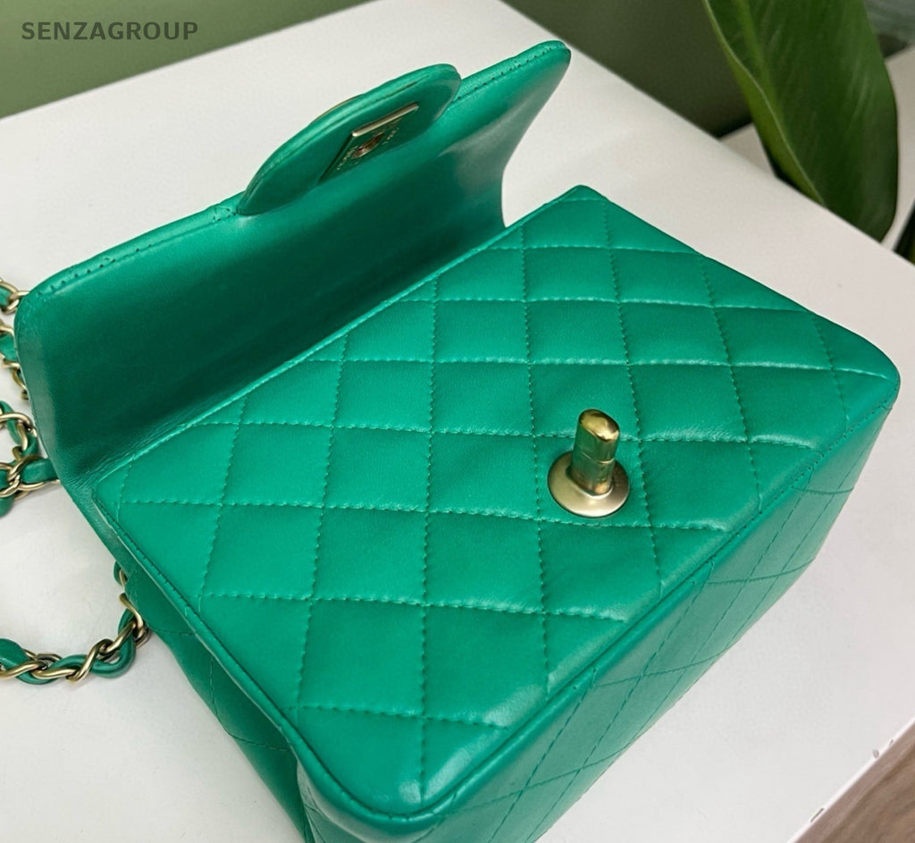 Chanel Classic Flap Chain Shoulder Bag Green Gold Women Fashion