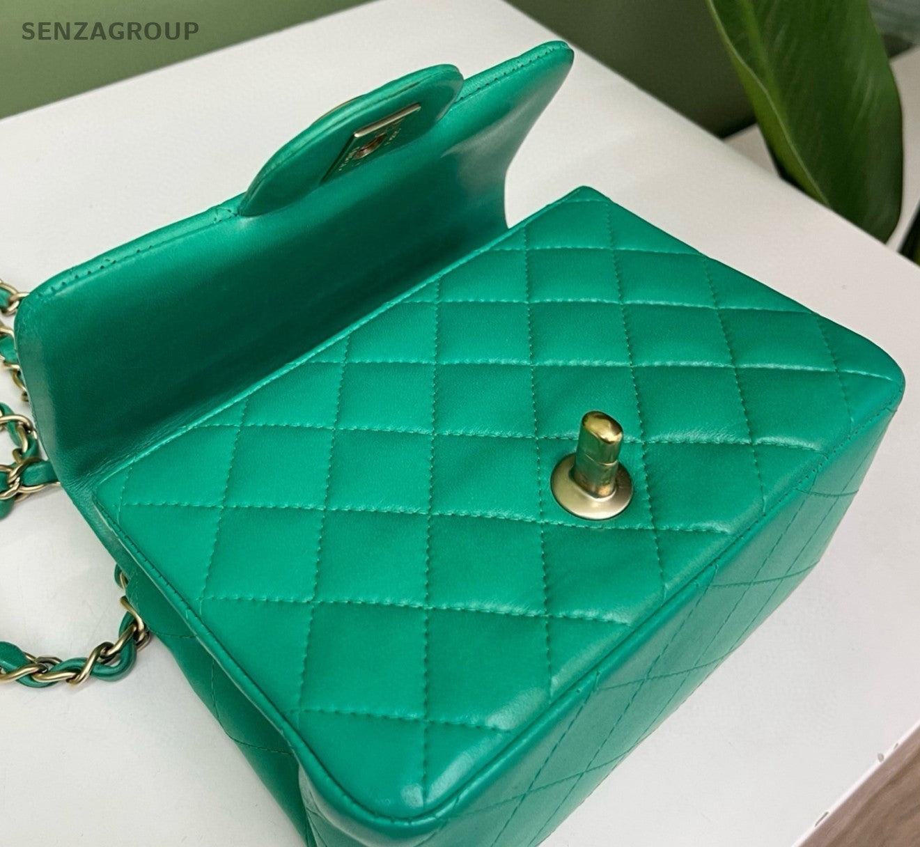 Chanel Classic Flap Chain Shoulder Bag Green Gold Women Fashion