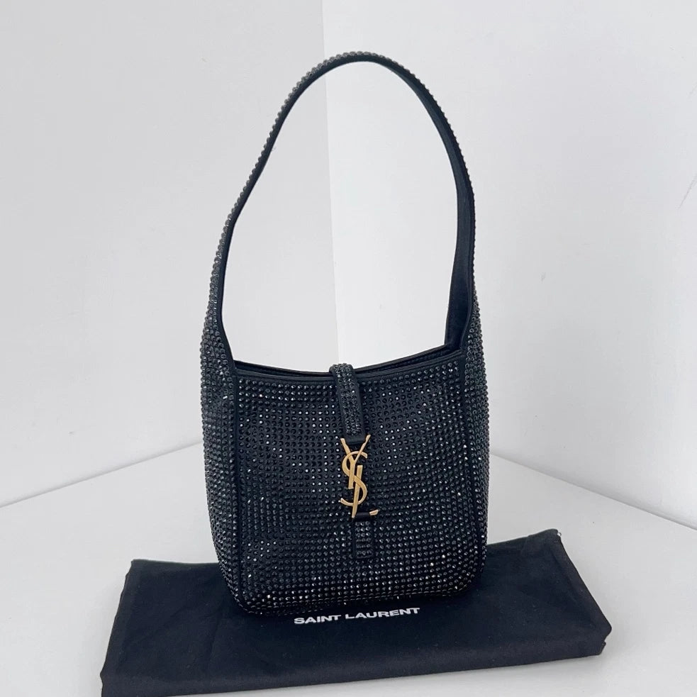 Excellent Saint Laurent Le57 Hobo Mini Bag Black Crystals Gold Hardware