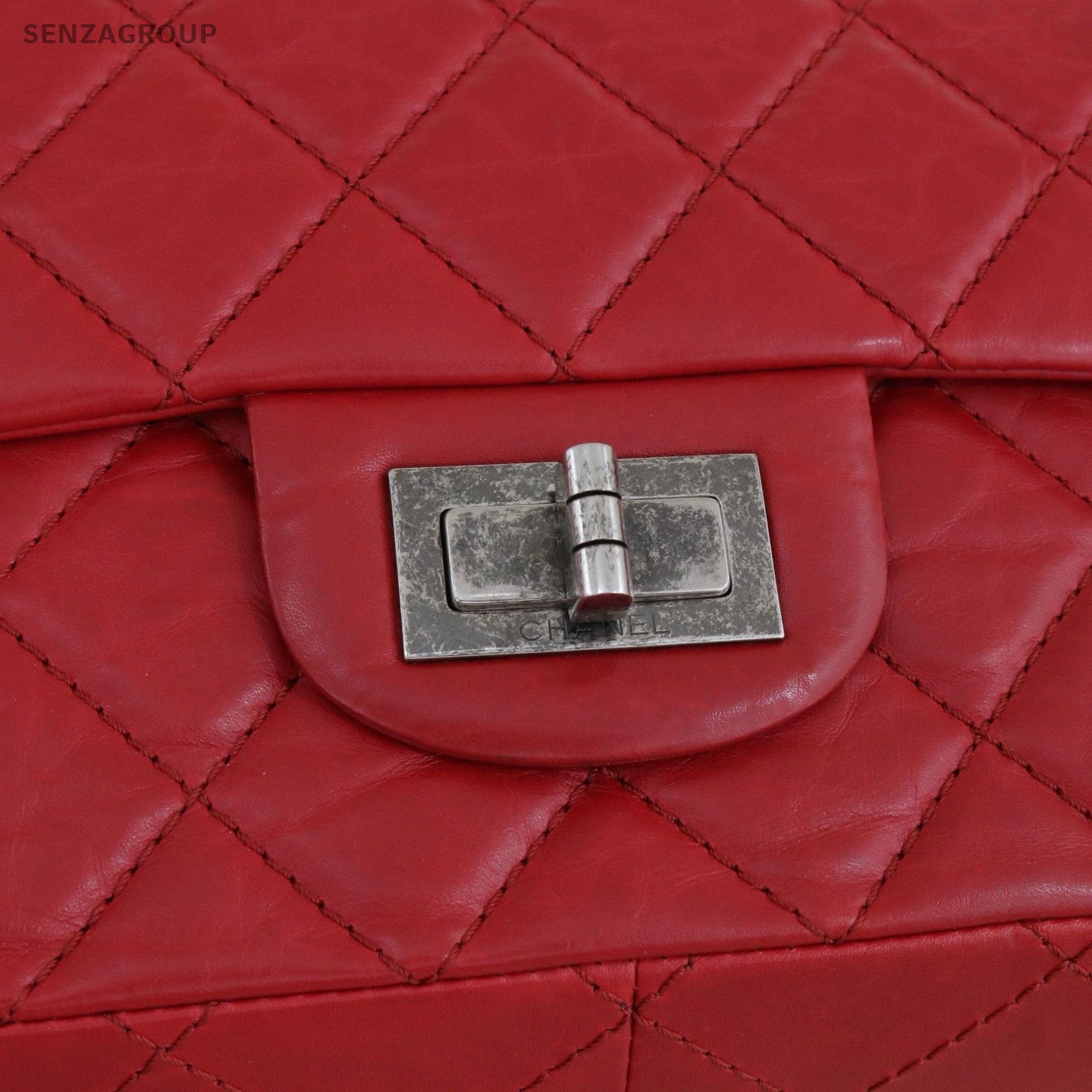 CHANEL 2.55 GM Diamond Pattern Calfskin Chain Shoulder bag Red Silver Women