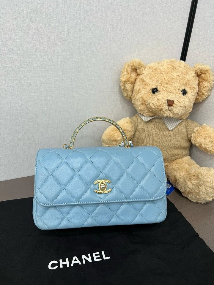 CHANEL 23A Embossed Handle CF Flap Shoulder Bag For Women