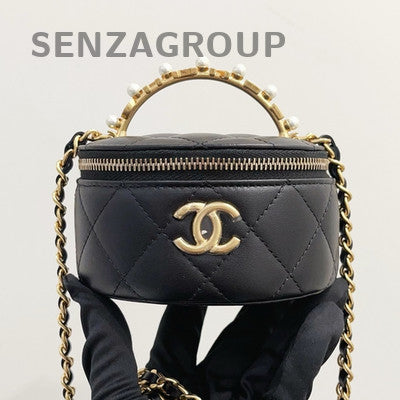 Chanel Black Gold Lambskin Mini Round Barrel Bag Chain Crossbody