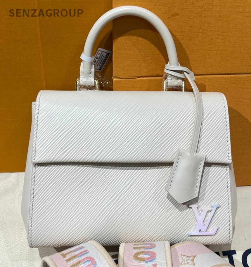 Louis Vuitton Cluny Mini Epi Leather Top Handle Bag Crossbody White Women