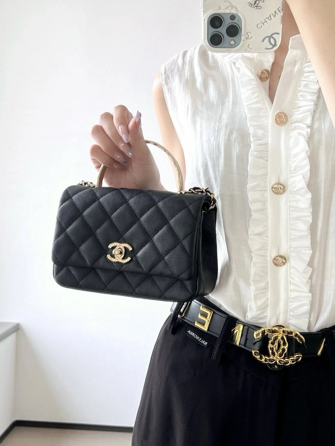 CHANEL Black Calfskin Mini Coco Crush Top Handle Bag For Women