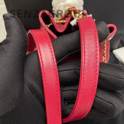 Chanel Red Drawstring Bucket Bag with Gold Chain Strap - Women's Fashion