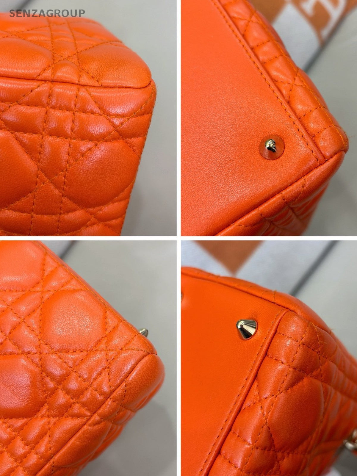 Christian Dior Lady Top Handle Lambskin 2WAY Shoulder Handbag Women Orange