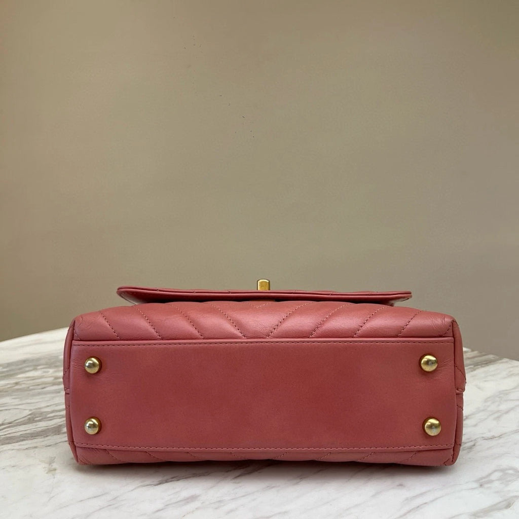 CHANEL Coco Handle PM Pink Gold Hardware Top Handle Crossbody Women