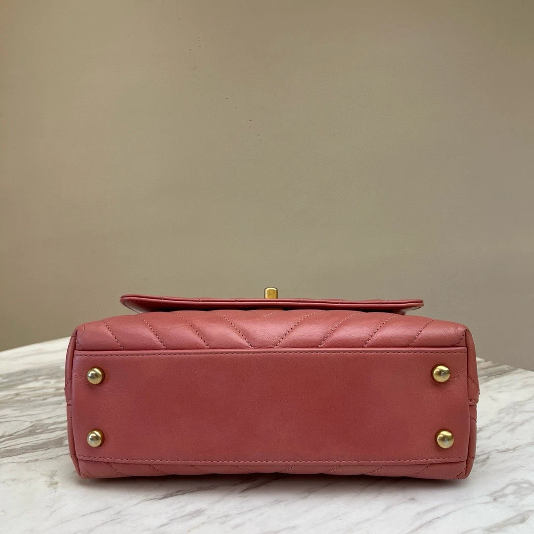 CHANEL Coco Handle PM Pink Gold Hardware Top Handle Crossbody Women