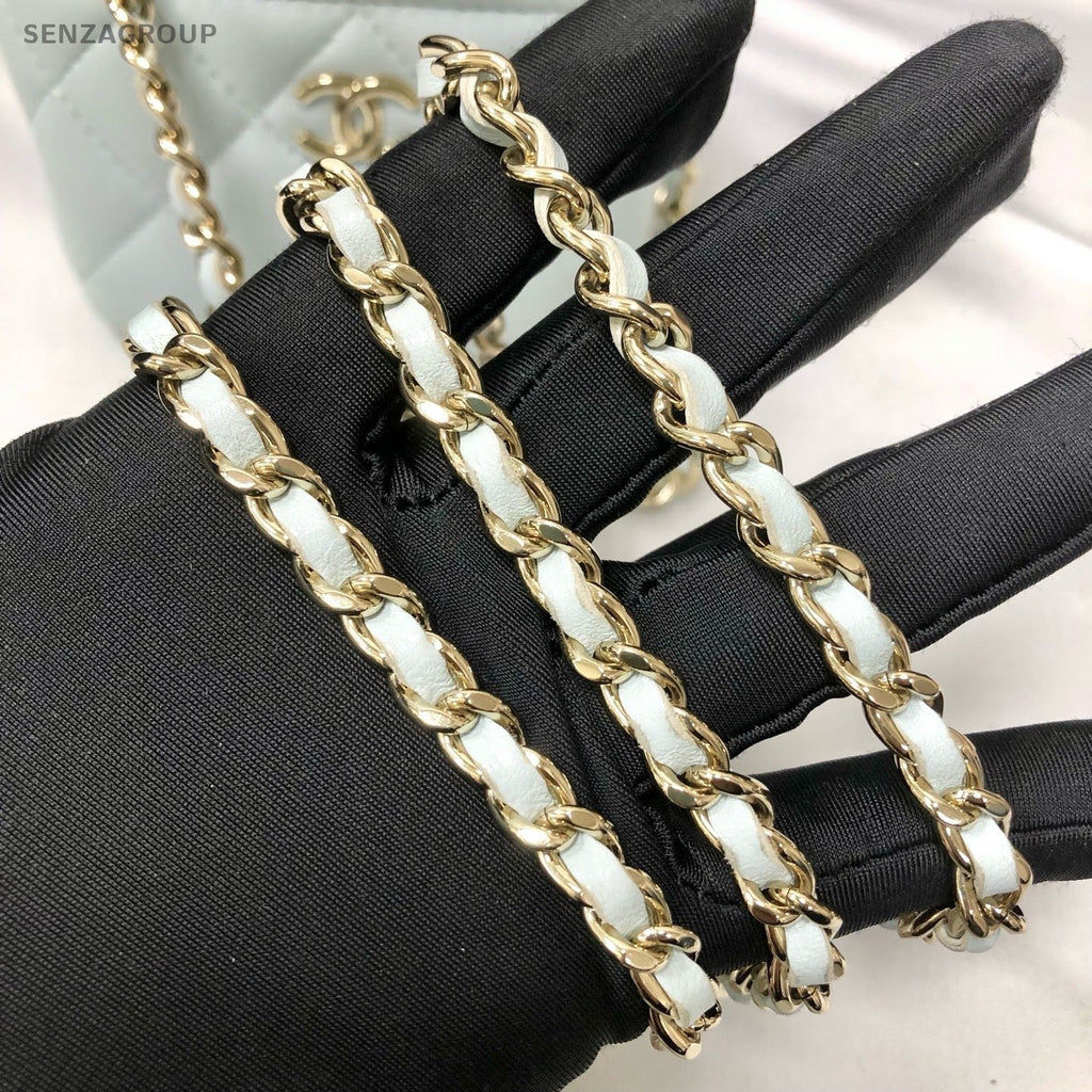 Chanel Diamond Chain Crossbody Shoulder Bag White Gold Women Classic