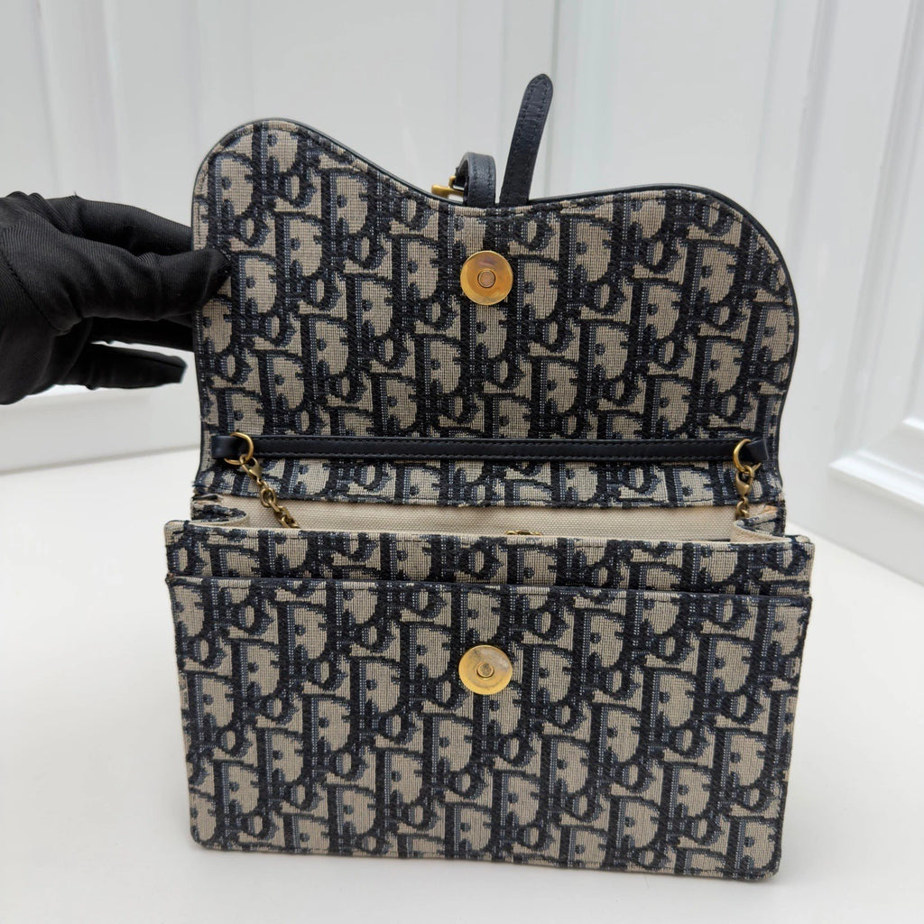 Christian Dior Woc Chain Shoulder Crossbody Bag BLUE GOLD Women Fashion